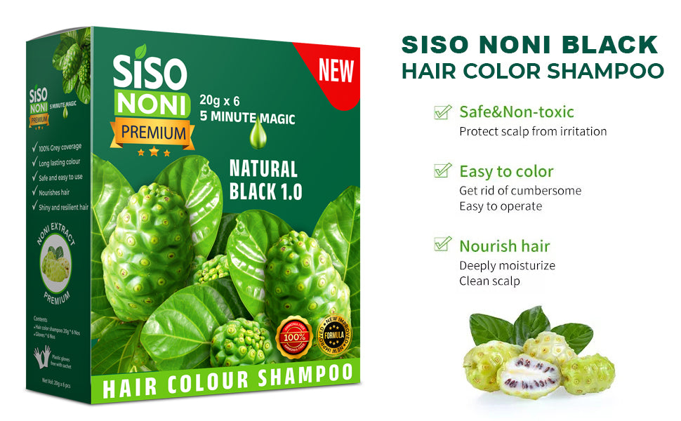 Siso Premium Noni Black Hair colour shampoo 20g Pack of 6