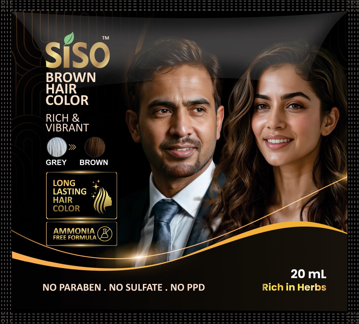 Siso Grey to Brown Permanent Hair Color Dye 200ml (20ml *10 sachet) | NO PPD, 100% Grey Coverage with Herbal Extracts