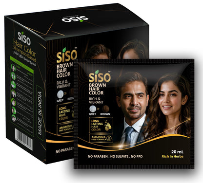 Siso Grey to Brown Permanent Hair Color Dye 200ml (20ml *10 sachet) | NO PPD, 100% Grey Coverage with Herbal Extracts