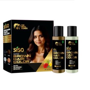 SISO BROWN Ammonia & PPD Free Gel Hair Color Long Lasting Colour with 100% Coverage | Conditioning & Damage Free Natural Hair Coloring for Men & Women Brown - 200ml + Organic Herbal Shampoo and Spa Conditioner 40ml x 2
